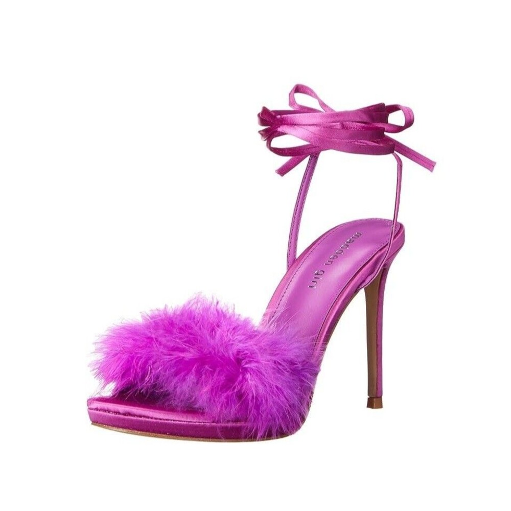 Madden Girl Womens 8 M Violet Satin Faux Feather Excitee High Heels NIB MP1